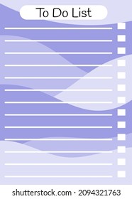 A template for a to-do list. To-do list in blue colors. Schedule, calendar, notes. vector illustration for printing