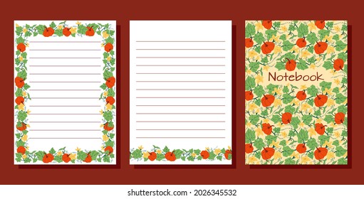 Plantilla para lista de tareas pendientes, planificación, organizador o bloc de notas con portada. Conjunto de listas en blanco de la agenda para la planificación diaria con calabazas, flores e ilustraciones de hojas. Ilustración vectorial en estilo plano.
