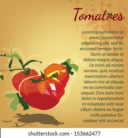 Template with tomato on a grunge parchment background