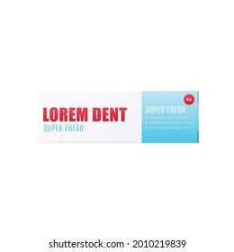Template of toothpaste cardboard packaging box, realistic vector illustration isolated on white background. Dental and teeth hygiene production mockup for branding.