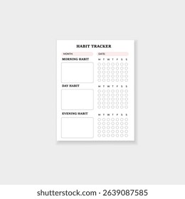 Template for tracking daily habits with sections for morning, day, and evening. includes date columns.