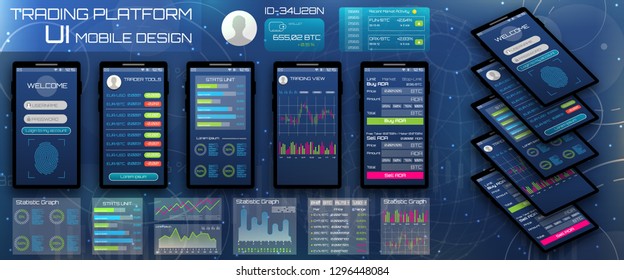 Template for Trading Platform. Mobile Banking Cryptocurrency UI - Illustration Vector