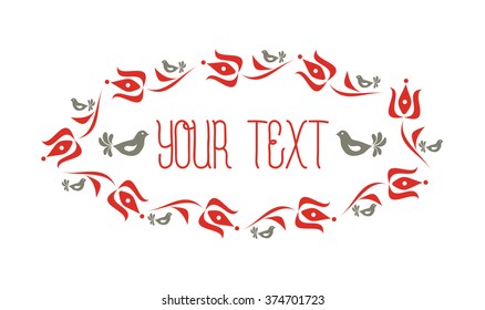 Template with traditional Hungarian floral motif with abstract bird