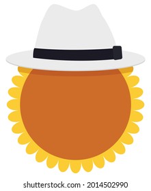 Template with a traditional paisa hat -or Sombrero Aguadeno- in the top of a yellow flower, commemorating the Festival of the Flowers.