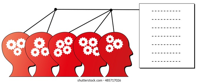 template for training. 5 red heads with gears and board.