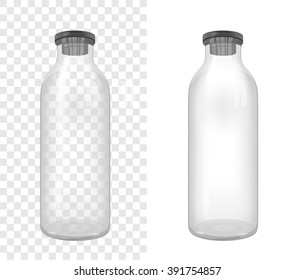 Template of transparent glass bottle with rubber cap. Medical bottle