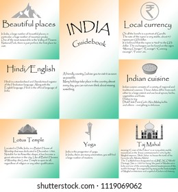 Template for travels in India, Vector, acquaintance with India.
