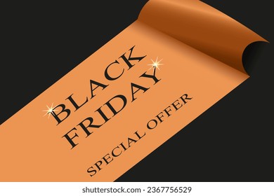 Plantilla para portada de banner de moda de Black Friday y Cyber Monday con papel de ventana. Diseño horizontal del lujoso afiche del viernes negro con foco. Concepto publicitario. Ilustración vectorial.