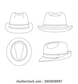 Template trilby hat vector illustration flat sketch design outline headwear