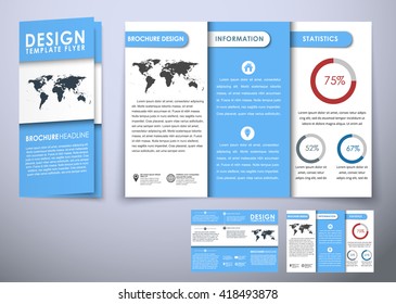 Template triple folding brochure.  design for printing, advertising and business.  style material with three sheets of paper with shadow. Vector illustration