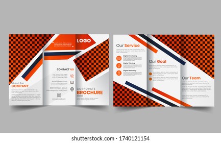  Template triple folding brochure printing and advertising. Design flyers Red and Black colors, with round elements .Brochure design, brochure template, creative triple-fold, trend brochure

