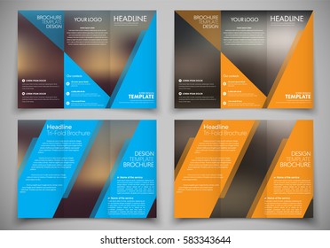 Template triple folding brochure printing and advertising. flyer design with blurred background and color elements. Set