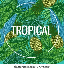 Template with tropic plants and pine apples