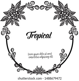 Template of tropical card, with beautiful black white flower frame. Vector