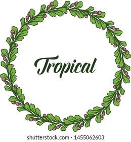 Template tropical, isolated on white backdrop, ornate of leaf wreath frame. Vector