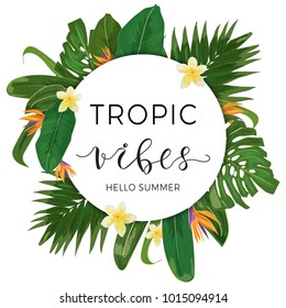 Plantilla con niveles tropicales y flores. Diseño vectorial de verano.