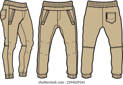 Template trousers pants, front, back and side. Colorful, vector image