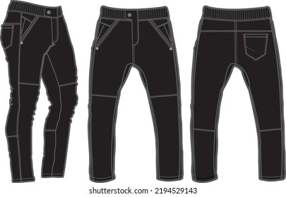 Template trousers pants, front, back and side. Colorful, vector image