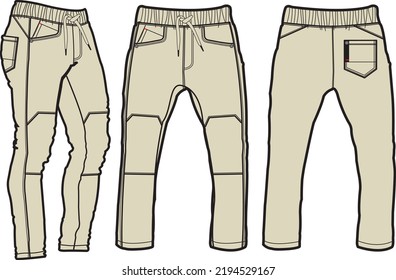 Template trousers pants, front, back and side. Colorful, vector image