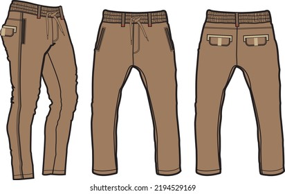 Template trousers pants, front, back and side. Colorful, vector image