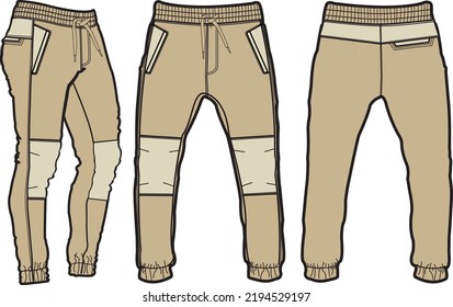 Template Trousers Pants, Front, Back And Side. Colorful, Vector Image