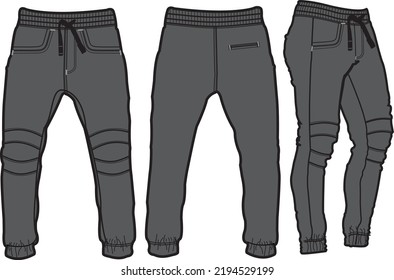 Pantalones de plancha pantalones, delante, atrás y lado. Imagen colorida vectorial