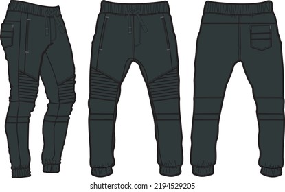Template trousers pants, front, back and side. Colorful, vector image