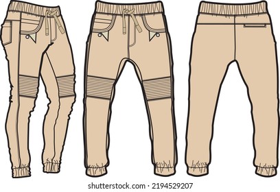 Template trousers pants, front, back and side. Colorful, vector image