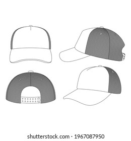 Template trucker cap vector illustration flat sketch design outline