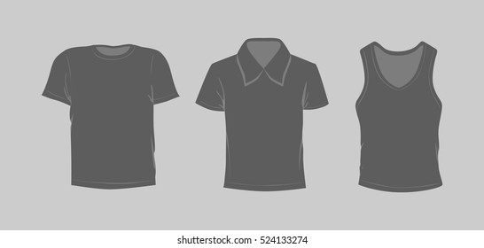 Template t-shirt set. Grey color. T-shirt, polo and singlet.