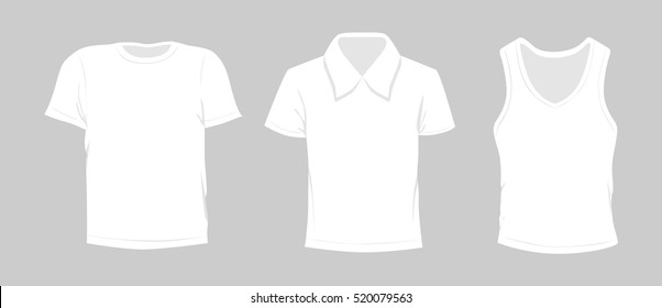 Template t-shirt set. White color. T-shirt, polo and singlet.