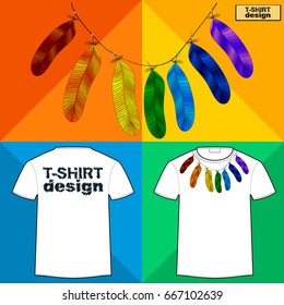 Template T-shirt with an trendy design: feathers necklace. Vector illustration.
