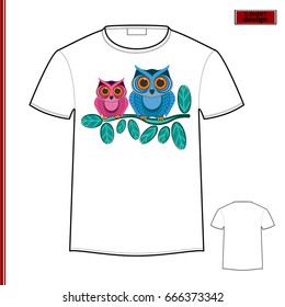 Template T-shirt with an trendy design: owls. Vector illustration.