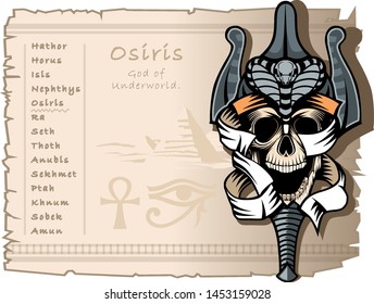 Template for T-shirts and tattoos on the theme of the ancient Egyptian gods. Osiris, the god of the underworld.