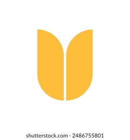 template tulip flower logo and icon design on a white hanging paper piece.