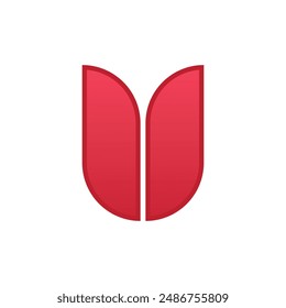 Vorlage Tulpenblütenlogo und Icon-Design auf einem weißen hängenden Papierstück.