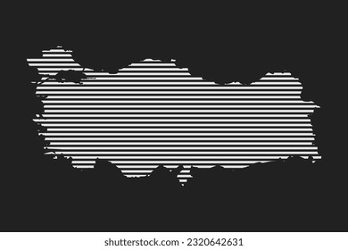 Plantilla Mapa Turquía de líneas horizontales blancas aisladas en segundo plano. País de Asia Europa para patrones, diseño, ilustración, infografía. Concepto abstracto líneas paralelas del mapa de siluetas Turquía