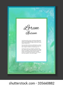 Template turquoise watercolor background for thank-you letter,  invitation, and place for text for your design