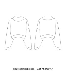template turtleneck knit cropped sweater vector illustration flat design outline clothing collection