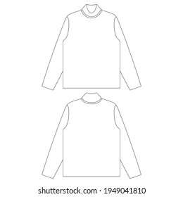 Template turtleneck long sleeve t-shirt vector illustration flat sketch design outline