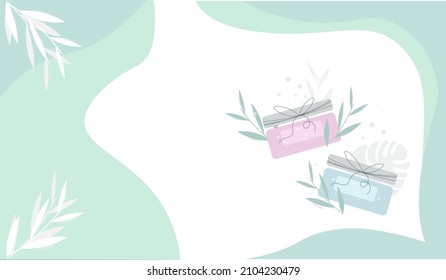 Plantilla con dos frascos cosméticos con crema de cosméticos naturales, decorados con ramas de bambú. Spa. Vector plano de la piel y el producto de cuidado corporal. Base de maquillaje, diseño mínimo con espacio para texto.