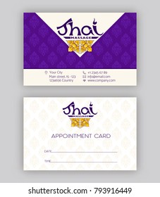 A template for the two sides of the  appointment card for thai massage salon, decorated with traditional Thai ornaments. Stock vector illustration.