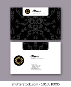 A template for the two sides of the  business card, decorated with traditional Thai ornaments. Stock vector illustration.