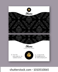 A template for the two sides of the  business card, decorated with traditional Thai ornaments. Stock vector illustration.