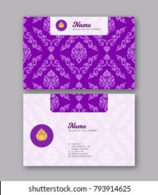 A template for the two sides of the  business card, decorated with traditional Thai ornaments. Stock vector illustration.

