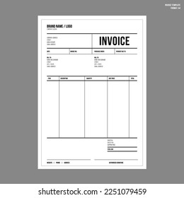 Template of unfill paper tax invoice form