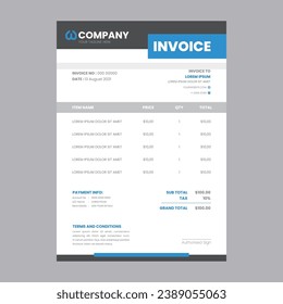 Template of unfill paper tax invoice form, Invoice template vector blue and black design