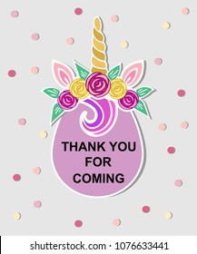Template with Unicorn tiara for party invitation, baby shower, thank you card, greeting card. Unicorn Tiara as  badge, logo, patch. Vector illustration.