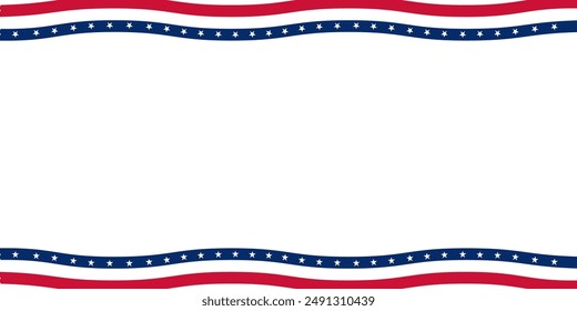 Template with United States of America frame or seamless border Bunting flag with USA flag colors. Fourth of July ,Memorial day and Labor day concept. American flags isolated on transparen background.