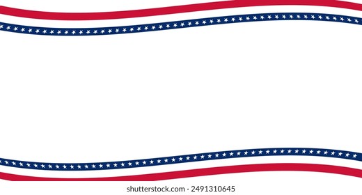 Plantilla con marco de los Estados Unidos de América o borde sin costuras Bandera de Bunting con colores de la bandera de los Estados Unidos. Cuatro de Julio, Día de la Memoria y concepto del Día del Trabajo. Banderas americanas aisladas sobre fondo transparente.